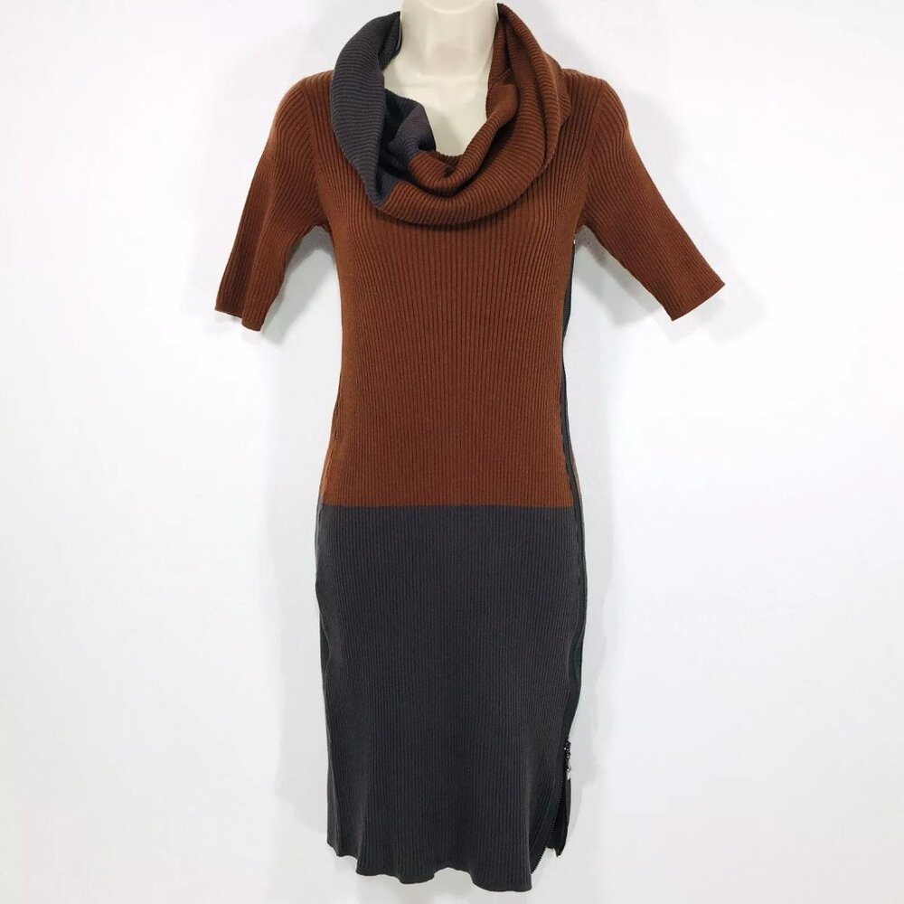 W By Worth Stretchy Ribbed Knit Color Block Dress Sz S Petite w Infinity Scarf